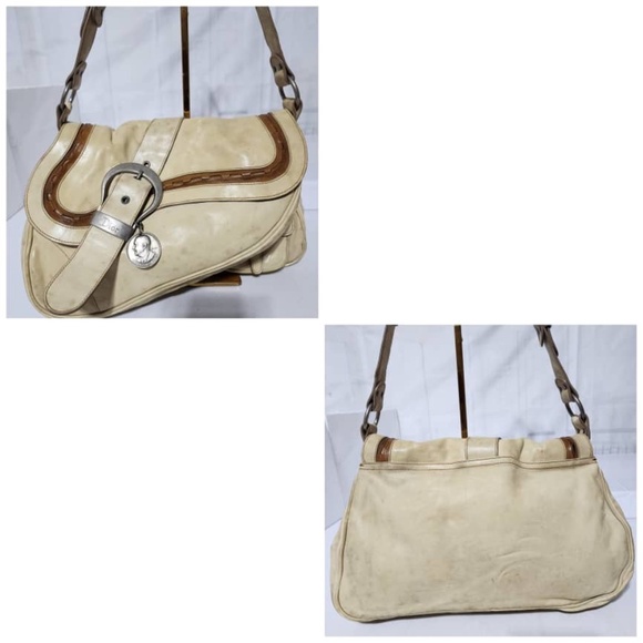 Authentic Christian Dior Vintage Medium Gaucho Saddle Bag Cream/Brown - Picture 10 of 15